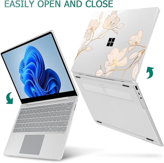 Tuiklol Case for 12.4 Inch Microsoft Surface Laptop Go 3/2 / 1 2023-2020 Releases, Plastic Hard Shell Case with Screen Protector and Keyborad Cover +Dust Plugs Model 2013/1943,Luxury Floral