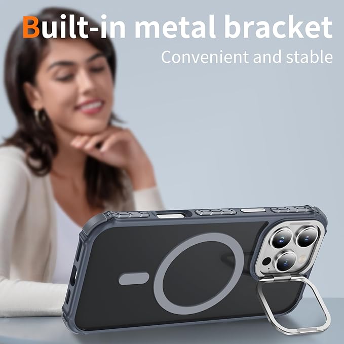 Magnetic for iPhone 16 Pro Max Case Gray with MagSafe Wireless Charging Heavy Duty Military-Grade Shockproof Protection Adjustable Kickstand Slim Matte Anti-Fingerprint Cover Men Women