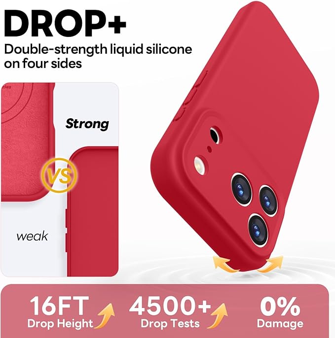 Vooii Magnetic Compatible with iPhone 17 Pro Case (Compatible with Magsafe) (Upgraded Camera Protection) Liquid Silicone Shockproof Full Body Protective Phone Cover for Women Men, Red, 6.3”