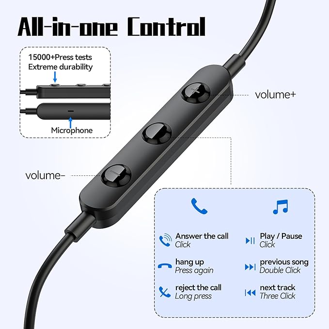 USB C Headphone for Samsung S25 S24 S23 Ultra FE S22 A55 A54 Wired Earbuds Magnetic in-Ear Type C Earphone with Mic Volume Control Stereo Noise Canceling Earbuds for iPhone 17 16 15 Pro Max Pixel 9 8a