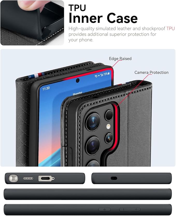 OCASE Compatible with Galaxy S25 Ultra Wallet Case, PU Leather Flip Folio Case with Card Holders RFID Blocking Kickstand [Shockproof TPU Inner Shell] Protective Phone Cover 2025, Spliced Gray