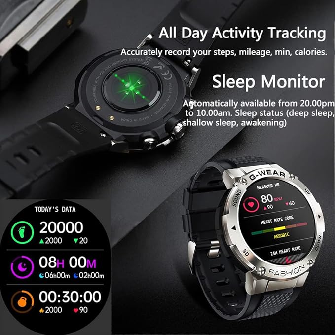 Military Smart Watch for Men Text&Call, 1.32'' AMOLED Fitness Tracker Watch Multi Sports Modes/Blood Pressure/SpO2/Heart Rate Monitor/IP68 Waterproof, Outdoors Sport Smartwatch for Android iOS