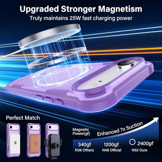 Designed for iPhone 17 Air Case with Magnetic Stand [Military Drop Protection][Compatible with Magnet] Shockproof 17 Air Phone Case with Ring Holder, Purple