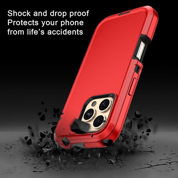 for iPhone 16 Pro Max Case Shockproof Dust/Drop Proof 3-Layer Full Body Protection [Without Screen Protector] Rugged Heavy Duty Cover Case for Apple iPhone 16 Pro Max 6.9" 2024,Red/Black