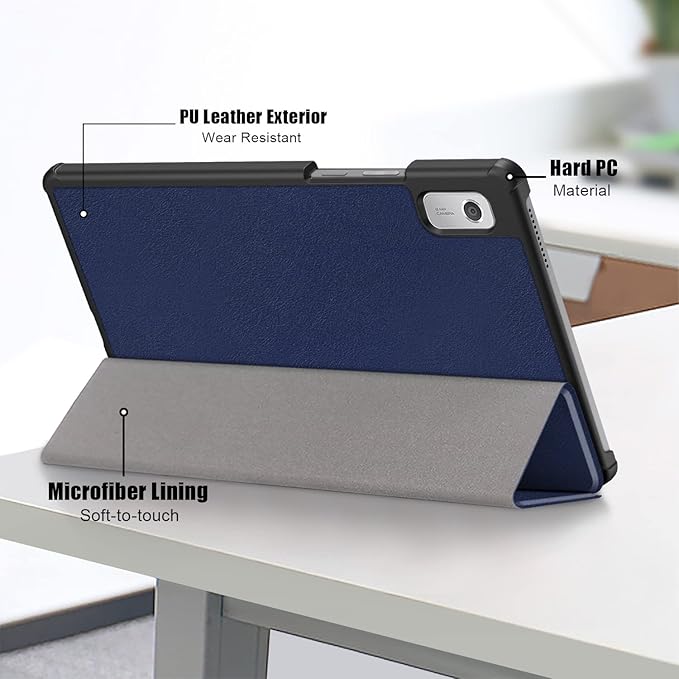 Epicgadget Case for Nook 9" Lenovo Tablet (2024) / Lenovo Tab M9 (TB-310FU, 2023 Released) 9 Inch Display Tablet - Slim Lightweight Trifold Shell Stand Cover Case + 1 Random Stylus (Navy Blue)