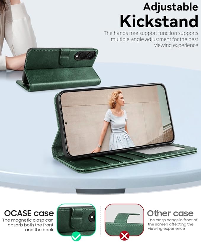 OCASE Compatible with Galaxy S25 Edge Wallet Case, PU Leather Flip Folio Case with Card Holders RFID Blocking Kickstand [Shockproof TPU Inner Shell] Protective Phone Cover 2025, Blackish Green