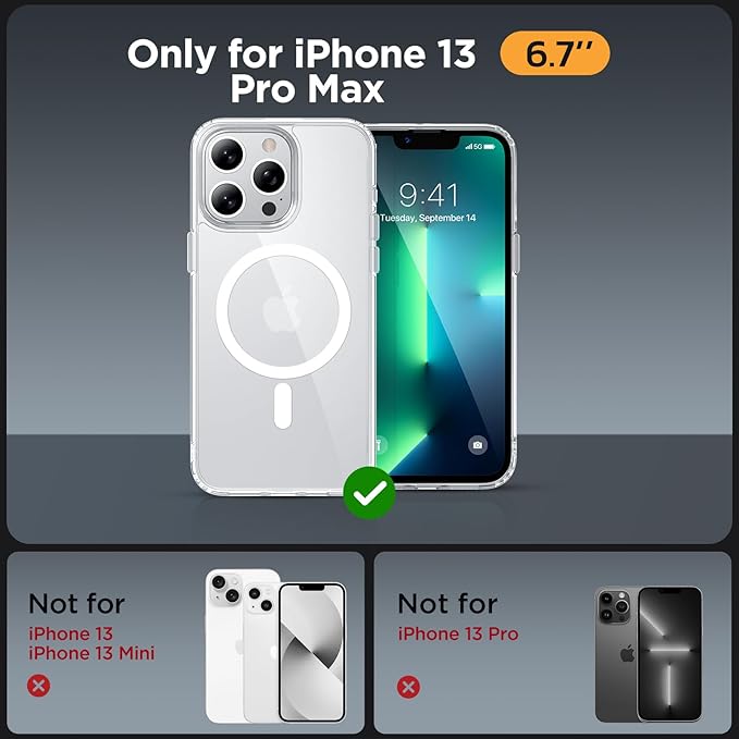 Miracase Magnetic for iPhone 13 Pro Max Case 6.7 inch (Compatible with MagSafe)（with 2X Screen Protectors） Military-Grade Protection, Anti-Fingerprint Translucent Matte Phone Case Cover, Clear