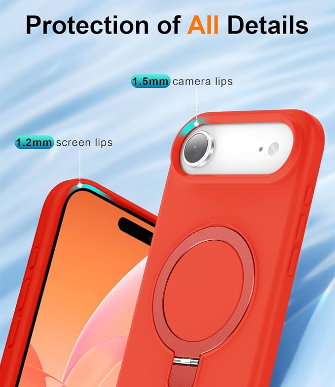 ZHK Liquid Silicone Designed for iPhone Air Case with Magnet Stand, [Precise Camera Lens Protection][Mil-Grade Drop Shockproof][Soft Anti-Scratch Microfiber Lining] Slim Fit Cover, Red