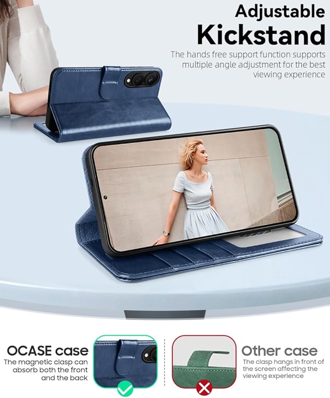 OCASE Compatible with Galaxy S25 Edge Wallet Case, PU Leather Flip Folio Case with Card Holders RFID Blocking Kickstand [Shockproof TPU Inner Shell] Protective Phone Cover 2025, Blue