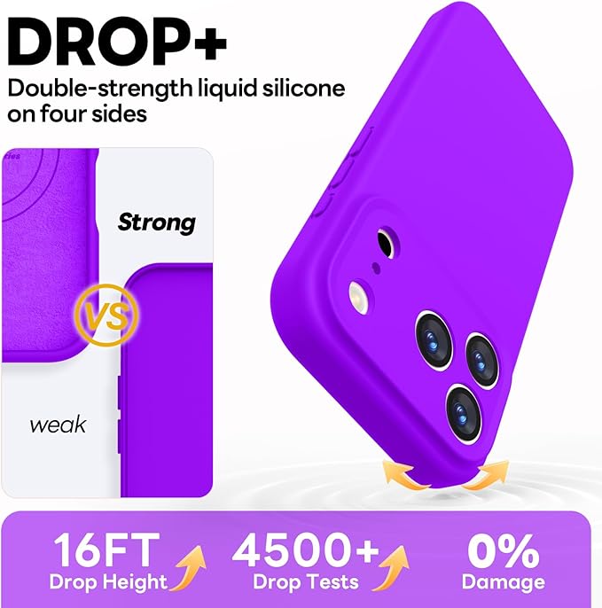 Vooii Magnetic Compatible with iPhone 17 Pro Max Case (Compatible with Magsafe) (Upgraded Camera Protection) Liquid Silicone Shockproof Full Body Protective Phone Cover for Women Men, Neon Purple