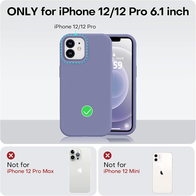 Vooii Compatible with iPhone 12 Case/iPhone 12 Pro Case, Liquid Silicone Upgrade [Soft Anti-Scratch Microfiber Lining] [Shockproof Drop Protection] Phone Case 6.1 inch - Lavender Grey