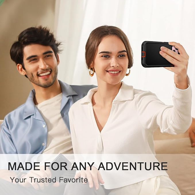 for iPhone 15 Case Shockproof Dust/Drop Proof 3-Layer Full Body Protection [Without Screen Protector] Rugged Heavy Duty Cover Case for Apple iPhone 15 6.1" 2023,Black/Orange