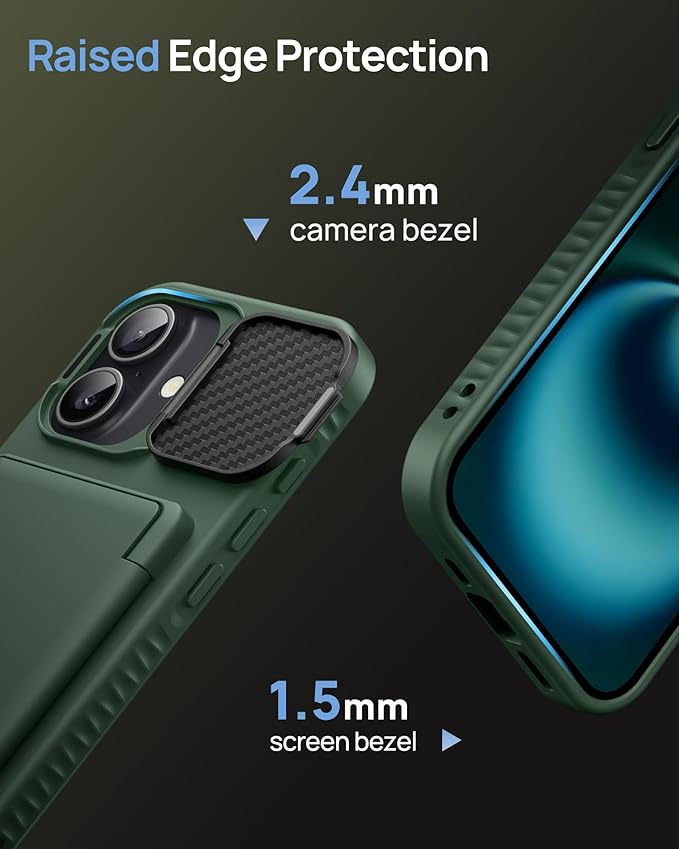 for iPhone 16 Case Wallet with Stand, Built-in Card Holder & Camera Cover, Military Grade Drop Protection Shockproof Rugged Protective Multifunctional Phone Case for iPhone 16 6.1" 2024, Green
