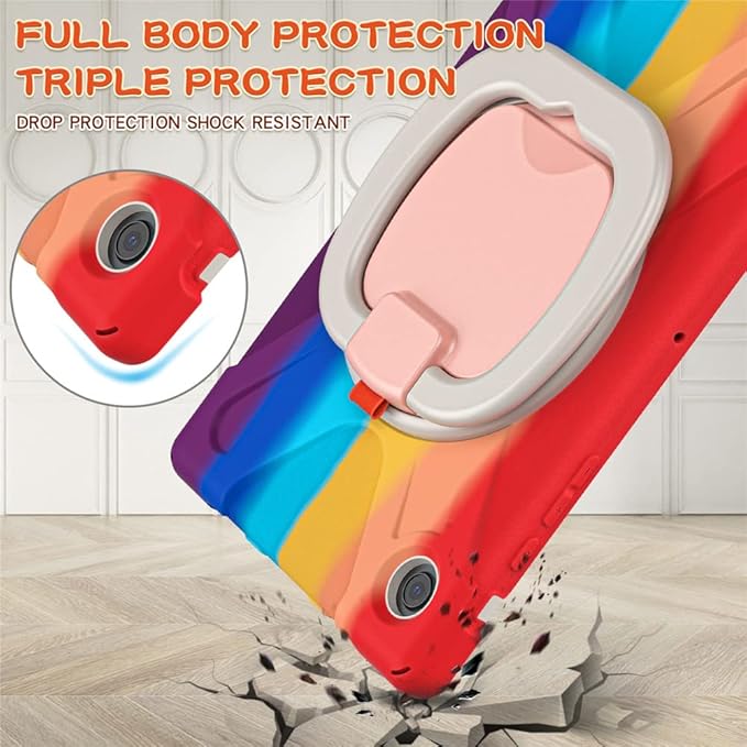 360 Rotation Case for Samsung Galaxy Tab A8 10.5" Sturdy Cover Rotate Ring Stand Shoulder Carrying Strap Hand Strap Rugged Children Adults Outdoor Case, Colourful Red