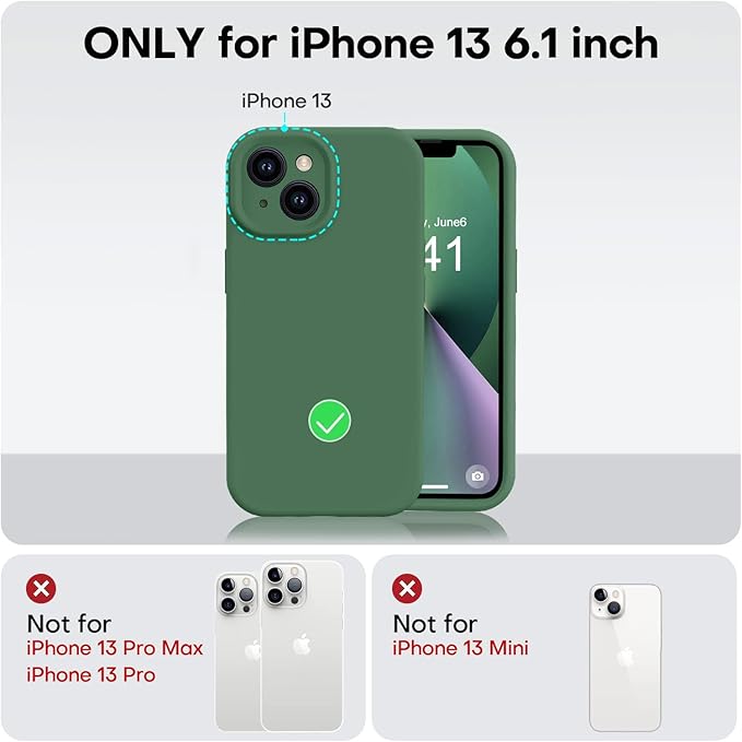 Vooii Compatible with iPhone 13 Case, Liquid Silicone Upgrade [Camera Protection] [Soft Anti-Scratch Microfiber Lining] Shockproof Phone Case for iPhone 13 6.1 inch - Green