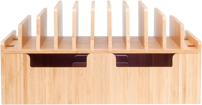 MobileVision 10-Port Bamboo Charging Station Includes 2 Powermod 6 USB Port Chargers for Smartphones & Tablets