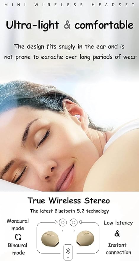 Invisible Earbuds Small Mini Wireless Bluetooth Earpiece Phone Discreet Earbud for Music, Home, Work