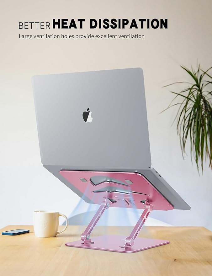 Laptop Stand Adjustable Laptop Holder for Desk, Foldable Laptop Riser Portable Computer Stand Compatible with MacBook, Lenovo, HP and All Laptops up to 15.6 inches Puce Pink