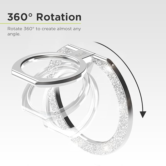 PureGear Magnetic Phone Grip Ring Stand, Magnetic Phone Ring Holder for MagSafe iPhone 16, 16 Pro, 16 Plus, 16 Pro Max, 15, 15 Plus, 14, 14 Pro, 14 Pro Max, 13, 12 Adjustable Kickstand(Silver Glitter)