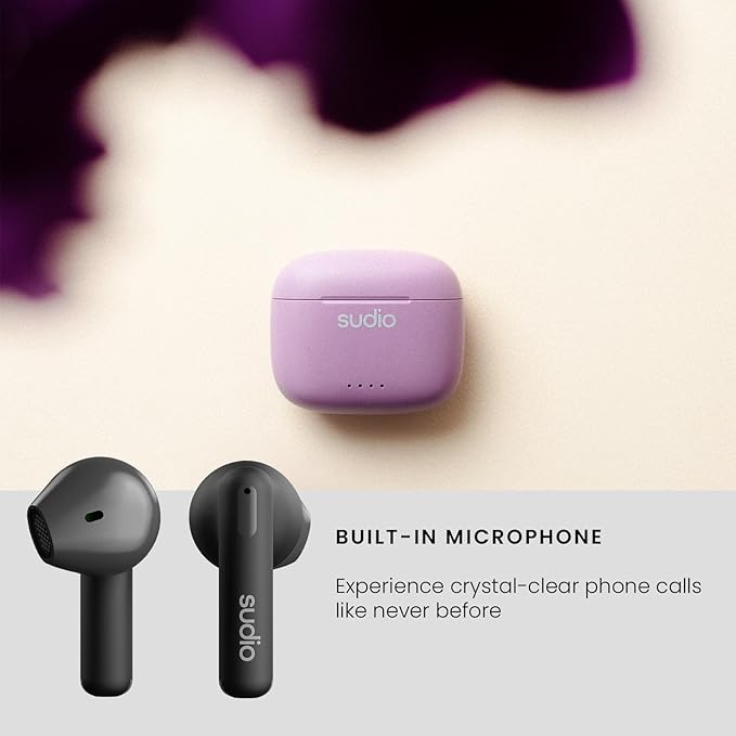 Sudio A1 True Wireless Earbuds, Bluetooth 5.3 Connection, Noise Cancelling, Waterproof, Touch Control, Charging Case, Premium Sound Quality, Comfortable Fit – Black