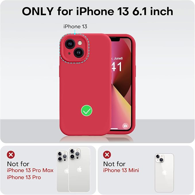 Vooii Compatible with iPhone 13 Case, Liquid Silicone Upgrade [Camera Protection] [Soft Anti-Scratch Microfiber Lining] Shockproof Phone Case for iPhone 13 6.1 inch - Red