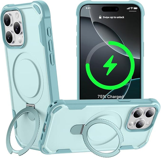 Designed for iPhone 16 Pro Max Case with Magnetic Stand [Military Drop Protection][Compatible with Magnet] Shockproof 16 Pro Max Phone Case with Ring Holder, Green