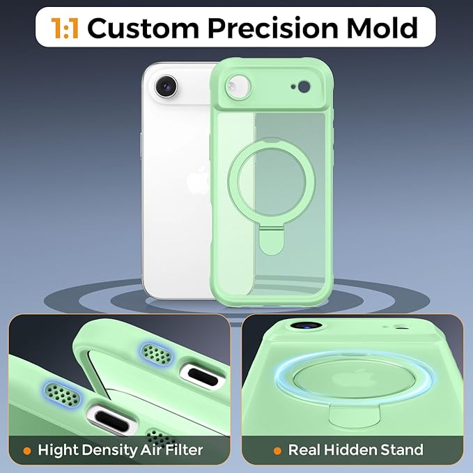 MOCCA Compatible with iPhone Air Case with Magnetic Invisible Stand [Full Camera Protection] [Compatible with Magsafe] Military Drop Shockproof Translucent Matte Phone Case Cover 6.5",Matcha Green