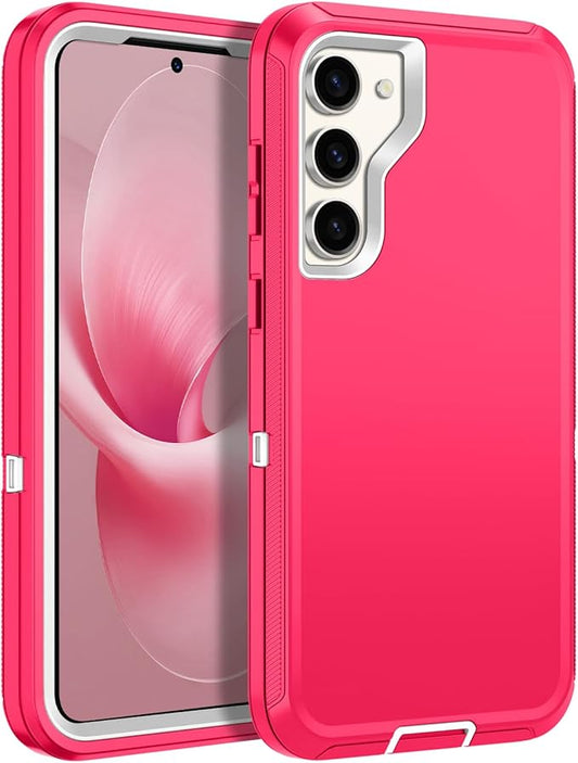 for Samsung Galaxy S23 Case Heavy Duty Protective Shockproof Dropproof 3-Layer Full Body Protection [Without Screen Protector] Tough Rugged Case for Galaxy S23,Pink/White