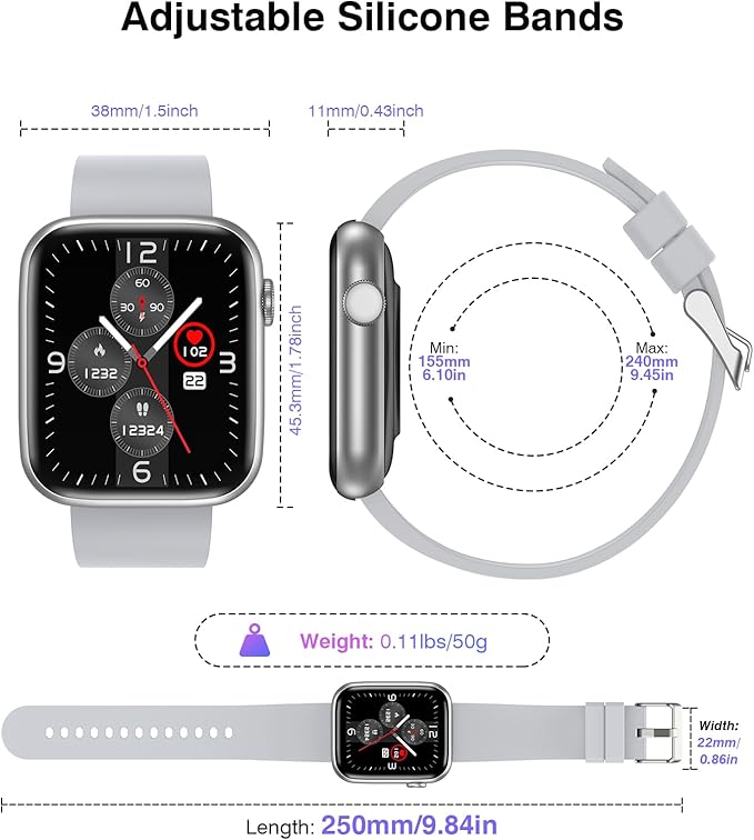 EarlySincere Smart Watches for Women Men, 1.9'' HD Full Touch Screen Fitness Tracker, IP67 Waterproof Smartwatch with Heart Rate,Blood Pressure Blood Oxygen, Sleep Monitor for Android and iPhone