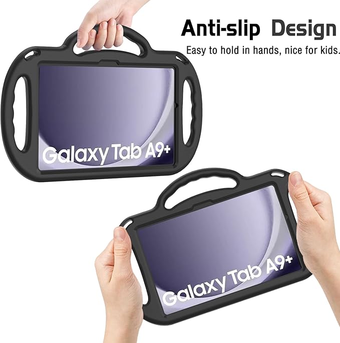 AVAWO Kids Case for Samsung Galaxy Tab A9+/A9 Plus 11 Inch 2023 Case, with Strap, Shockproof Lightweight Handle Stand 2023 Model (SM-X210/X216/X218), Black