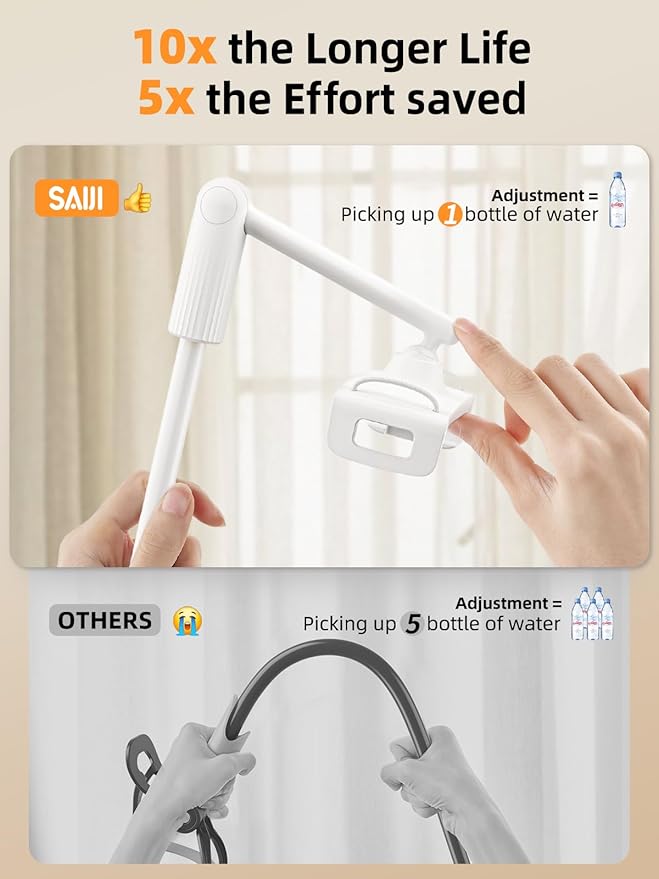 SAIJI Gooseneck Tablet Holder for Bed, One-Hand Adjustable, 47" Length, Upgraded Base, iPad Holder Stand Flexible Lazy Arm, Compatible with iPad/iPhone/Kindle/Switch or Other 4.7-13" Device (White)