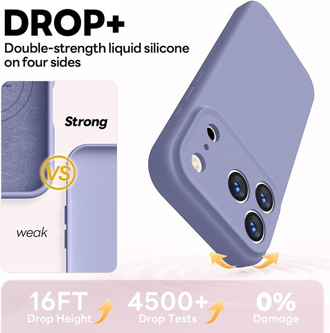 Vooii Magnetic Compatible with iPhone 17 Pro Max Case (Compatible with Magsafe) (Upgraded Camera Protection) Liquid Silicone Shockproof Full Body Protective Phone Cover for Women Men, Lavender Grey