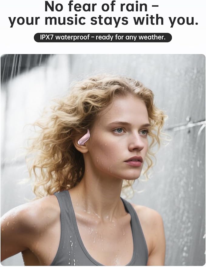 NDO Bluetooth 5.3 Wireless Earbuds with Earhooks,Sport Headphones 48H Playtime,Lightweight Design,ENC Mic,IPX7 Waterproof,Type-C Fast Charging,Perfect for Workout and Daily Use-Pink