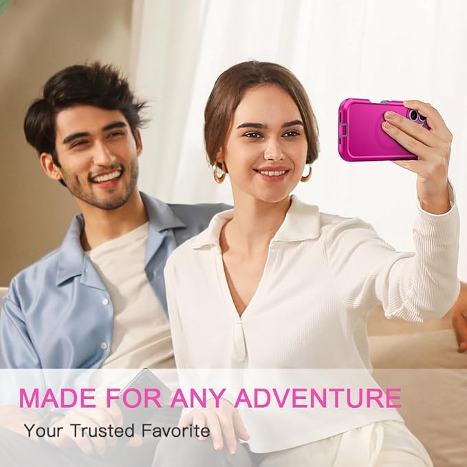 for iPhone 16 Case [Compatible with MagSafe] Shockproof 3-Layer Full Body Protection [Without Screen Protector] Rugged Heavy Duty Cover Case for Apple iPhone 16 6.1",Rose Red/Grey