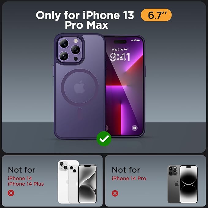 Miracase Magnetic Series for iPhone 13 Pro Max Case [Compatible with MagSafe] [with 2X Screen Protectors] Military-Grade Protection, Anti-Fingerprint, Phone Case for iPhone 13 Pro Max, Dark Purple