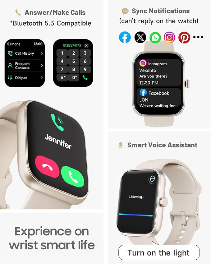 Smart Watch for Women, Alexa Built-in, Answer/Make Calls, 1.91" HD Screen Fitness Watch, IP68 Waterproof, 100 Sports, Heart Rate Monitor, Sleep Tracker, Smartwatch Compatible Android iOS, Beige