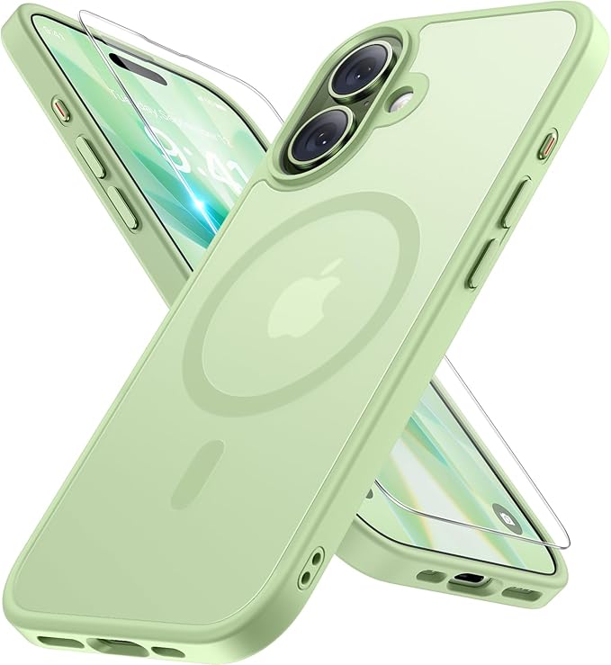 Miracase Magnetic for iPhone 17 Case (Compatible with MagSafe) with Screen Protector Military-Grade Protection, Anti-Fingerprint Translucent Matte Phone Cover for iPhone 17 6.3 inch, Matcha Green