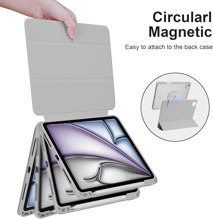 Case for iPad Air 13 Inch M3/M2 2025/2024, iPad Pro 12.9 Inch 6th/5th Generation 2022/2021 with Pencil Holder, Vertical Stand, Detachable Magnetic Trifold Stand Case,Auto Wake/Sleep, Gray