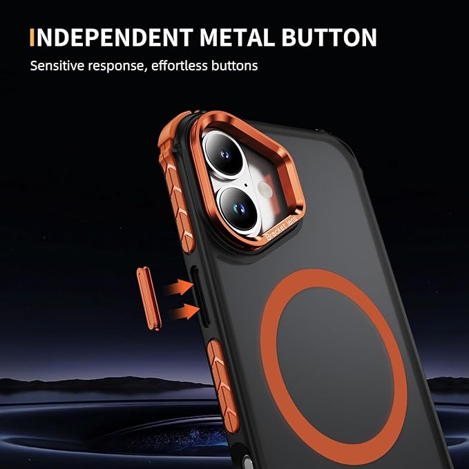 Magnetic for iPhone 16 Case Orange with MagSafe Wireless Charging Heavy Duty Military-Grade Shockproof Protection Adjustable Kickstand Slim Matte Anti-Fingerprint Cover Men Women