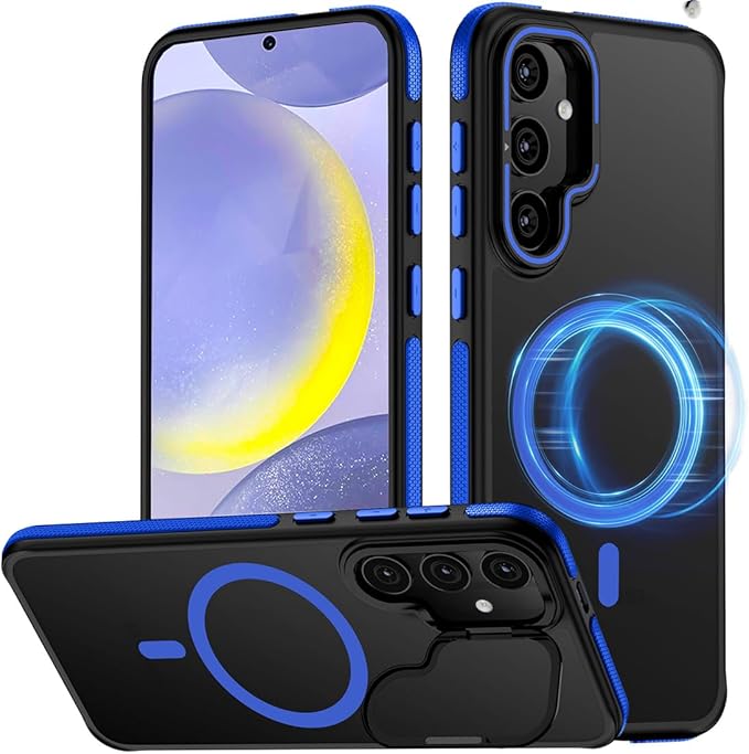 TIANNIUKE for Samsung Galaxy S24 Case, Compatible with MagSafe, Anty-Slip Grip,Military-Grade Protective, Adjustable Kickstand Phone Case, Magnetic Case (Blue)