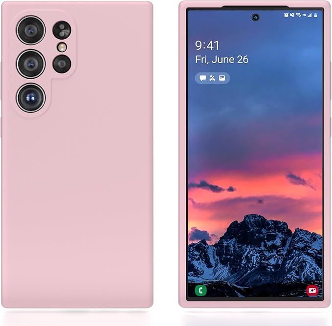 E Segoi Designed for Galaxy S24 Ultra Case, Liquid Silicone Gel Rubber Shockproof Case Soft Microfiber Cloth Lining Cushion Compatible with Galaxy S24 Ultra 5G 6.8 inch (Pink Sand, S24 Ultra - 6.8")