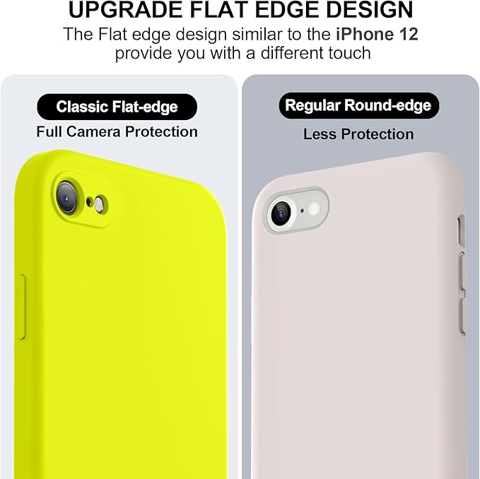 Vooii for iPhone SE Case 2022/3rd/2020,iPhone 8/7 Case, Upgraded Liquid Silicone with [Flat Edges] [Camera Protection] [Soft Anti-Scratch Microfiber Lining] Phone Case for iPhone SE - Neon Lemon