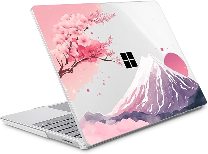 Tuiklol Case for 12.4 Inch Microsoft Surface Laptop Go 3/2 / 1 2023-2020 Releases, Plastic Hard Shell Case with Screen Protector and Keyborad Cover +Dust Plugs Model 2013/1943,Mountain and Tree