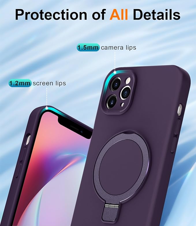 ZHK Liquid Silicone Designed for iPhone 11 pro max Case with Magnet Stand, [Precise Camera Lens Protection][Mil-Grade Drop Shockproof][Soft Anti-Scratch Microfiber Lining] Slim Fit Cover, Purple