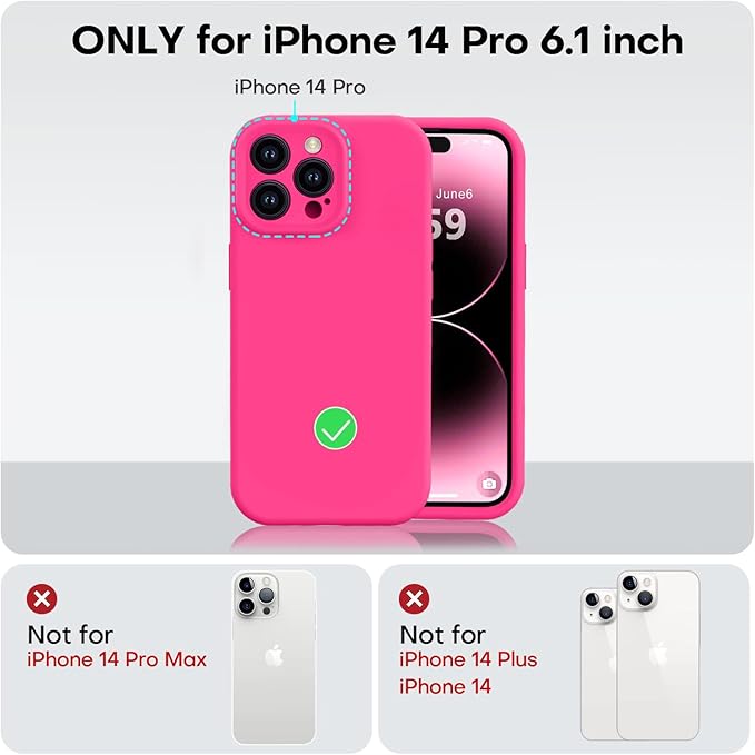 Vooii Compatible with iPhone 14 Pro Case, Liquid Silicone Upgrade [Camera Protection] [Soft Anti-Scratch Microfiber Lining] Shockproof Phone Case for iPhone 14 Pro 6.1 inch - Hot Pink