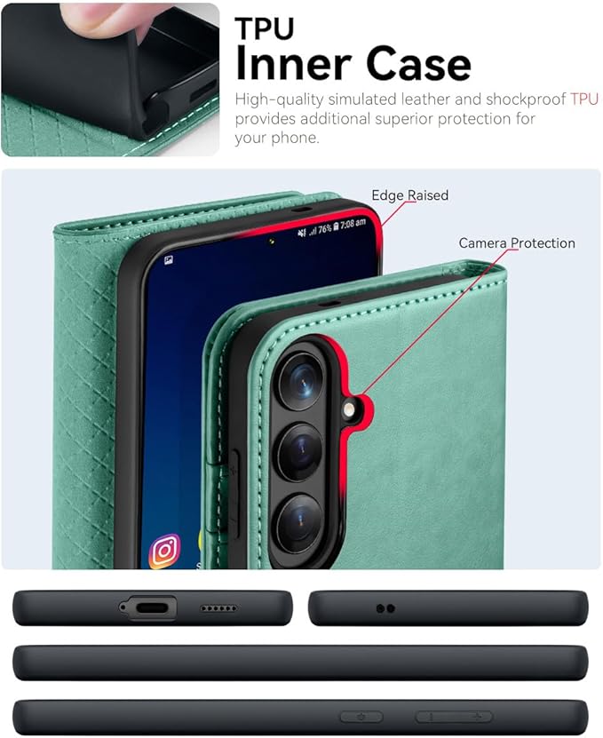 OCASE Compatible with Galaxy S25 FE Wallet Case, PU Leather Flip Folio Case with Card Holders RFID Blocking Kickstand [Shockproof TPU Inner Shell] Protective Phone Cover 2025, Green