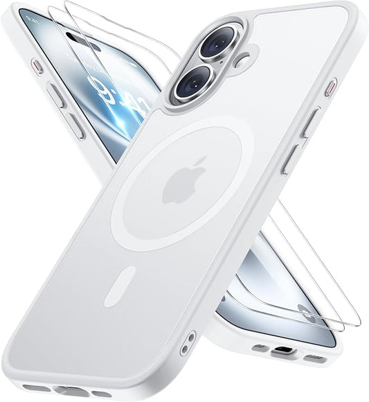 Miracase Magnetic Series for iPhone 16 Plus Case [Compatible with MagSafe] [with 2X Screen Protectors] Military-Grade Protection, Anti-Fingerprint, Slim Phone Case for 16 Plus 6.7 inch - White