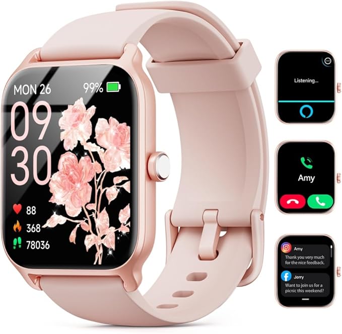 Smart Watch for Women Men, Smartwatch 1.8'' Alexa Fitness Tracker IP68 Waterproof Smart Watches for Women Compatible for Android & iOS with Bluetooth Calls, IP68 Heart Rate/Sleep/SpO2 Monitor, 110+