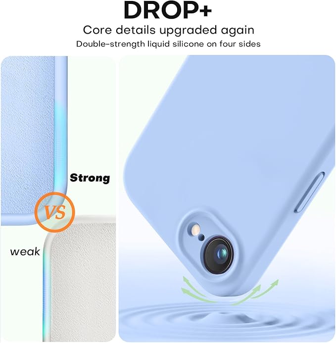 Vooii Compatible with iPhone 16e Case, Liquid Silicone Upgrade [Camera Protection] [Soft Anti-Scratch Microfiber Lining] Shockproof Phone Case for iPhone 16e 6.1 inch - Light Blue
