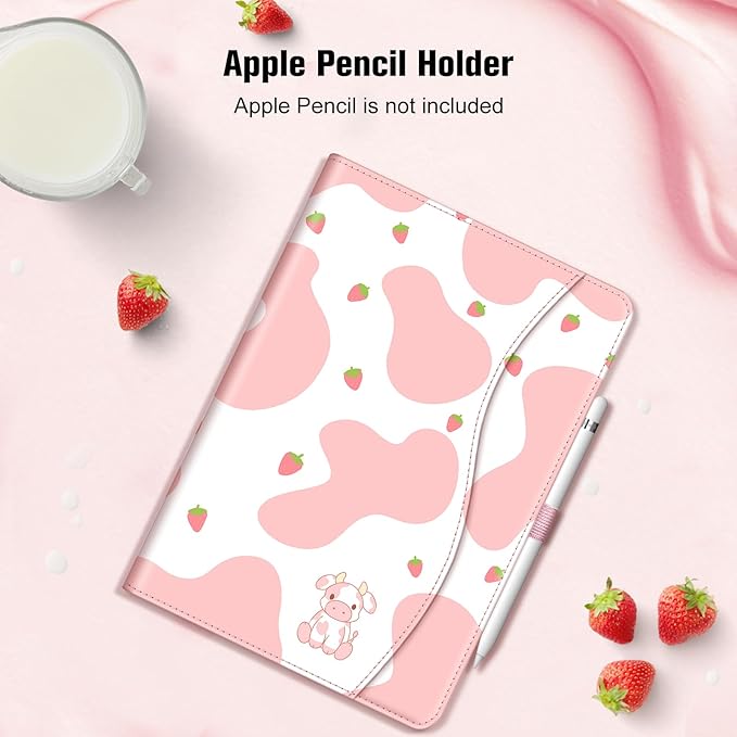 Fintie Case for iPad 9th / 8th / 7th Generation (2021/2020/2019) 10.2 Inch - [Corner Protection] Multi-Angle Viewing Stand Cover with Pocket & Pencil Holder, Auto Sleep Wake, Strawberry Cow